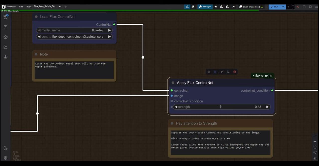 The Apply Flux ControlNet node in the workflow with its strength setting