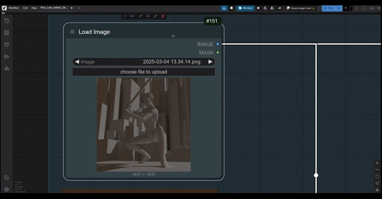 The Load Image node with the Blender screenshot of the posed character