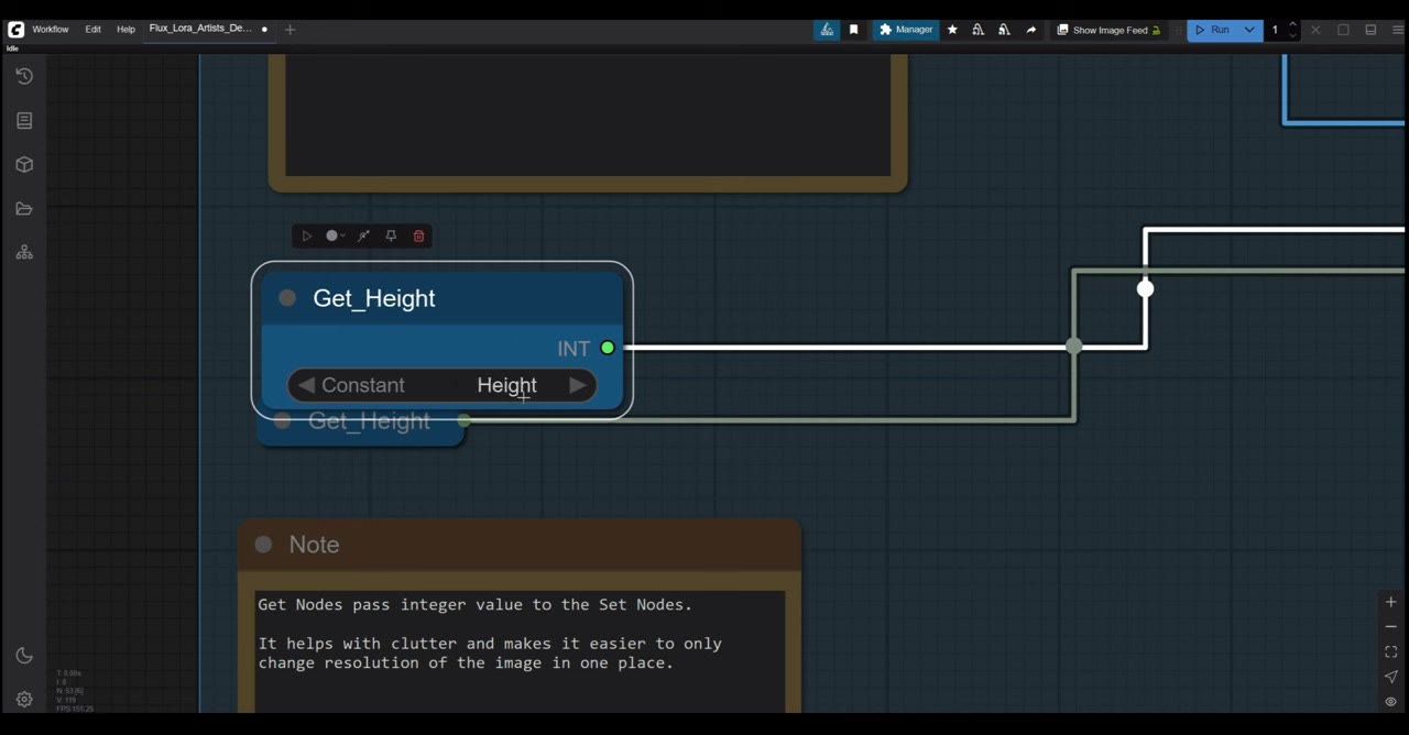 A Get node reading the stored height value, with an explanatory note