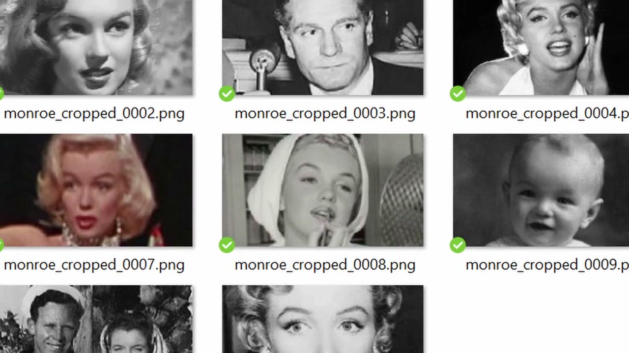 A grid of black-and-white photos of Marilyn Monroe, each automatically cropped around the face
