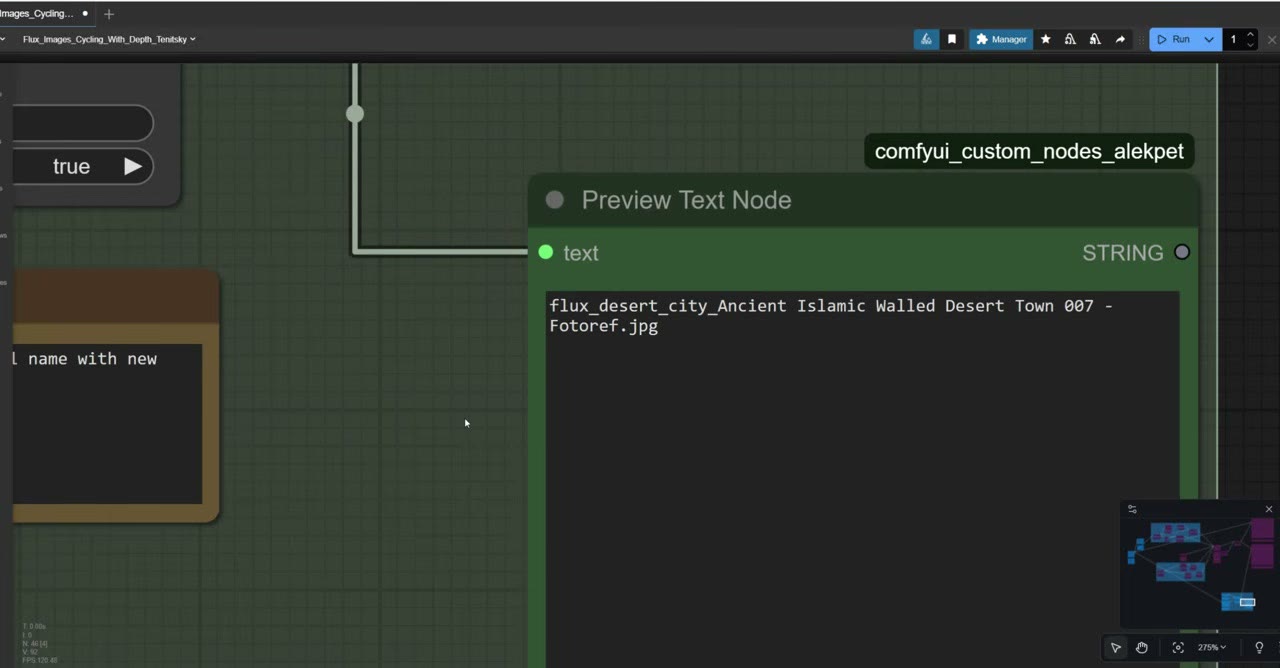 A Preview Text node showing the generated file name made from the prefix and the original photo name