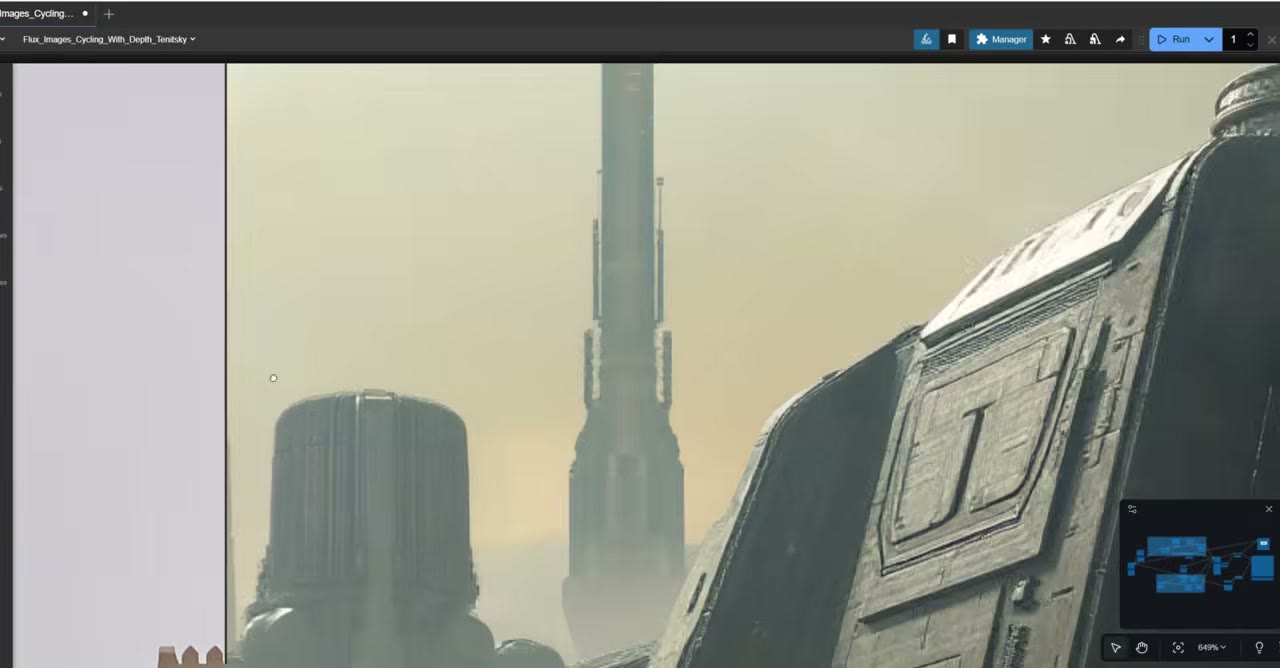 Concept art of a sci-fi tower in a desert haze, generated from a photo of a desert town tower