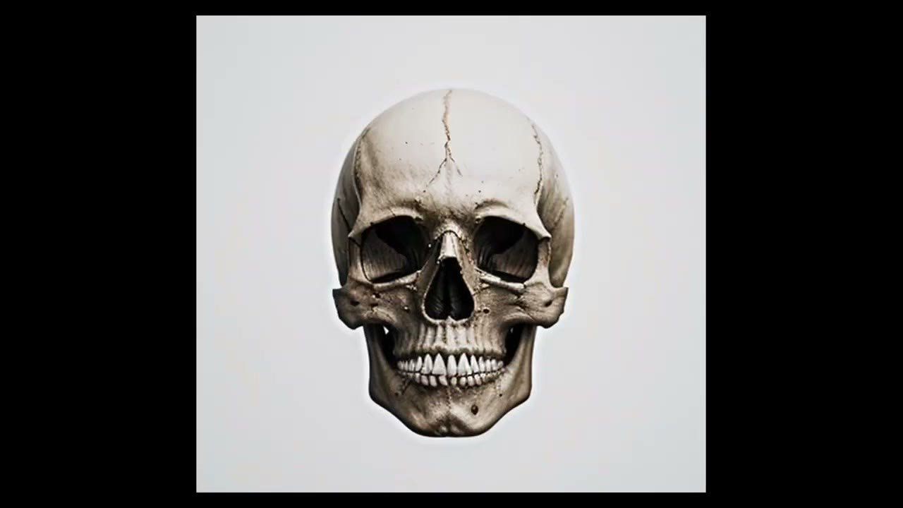 A realistic human skull on a plain light background, generated from a text prompt