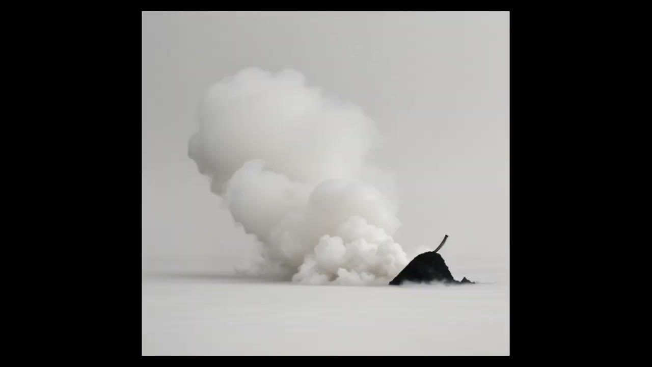 A cloud of white smoke with only a small dark shape of the teapot left