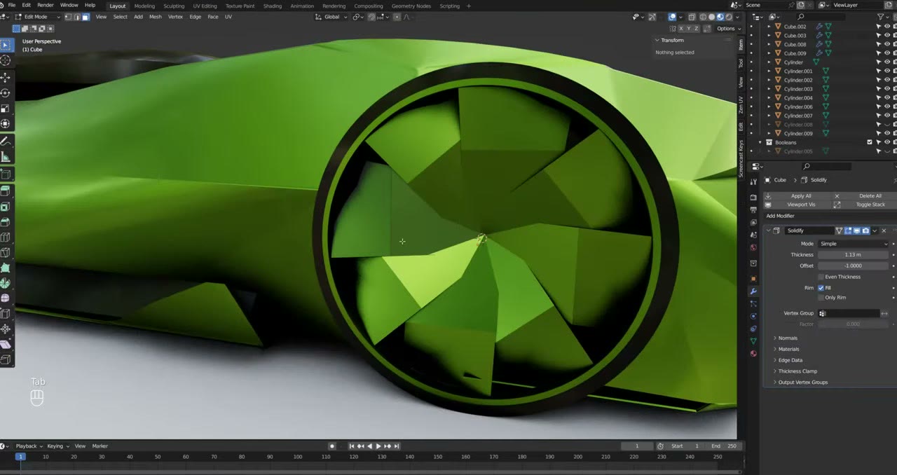 A green wheel disc made of folded, origami-like triangular blades