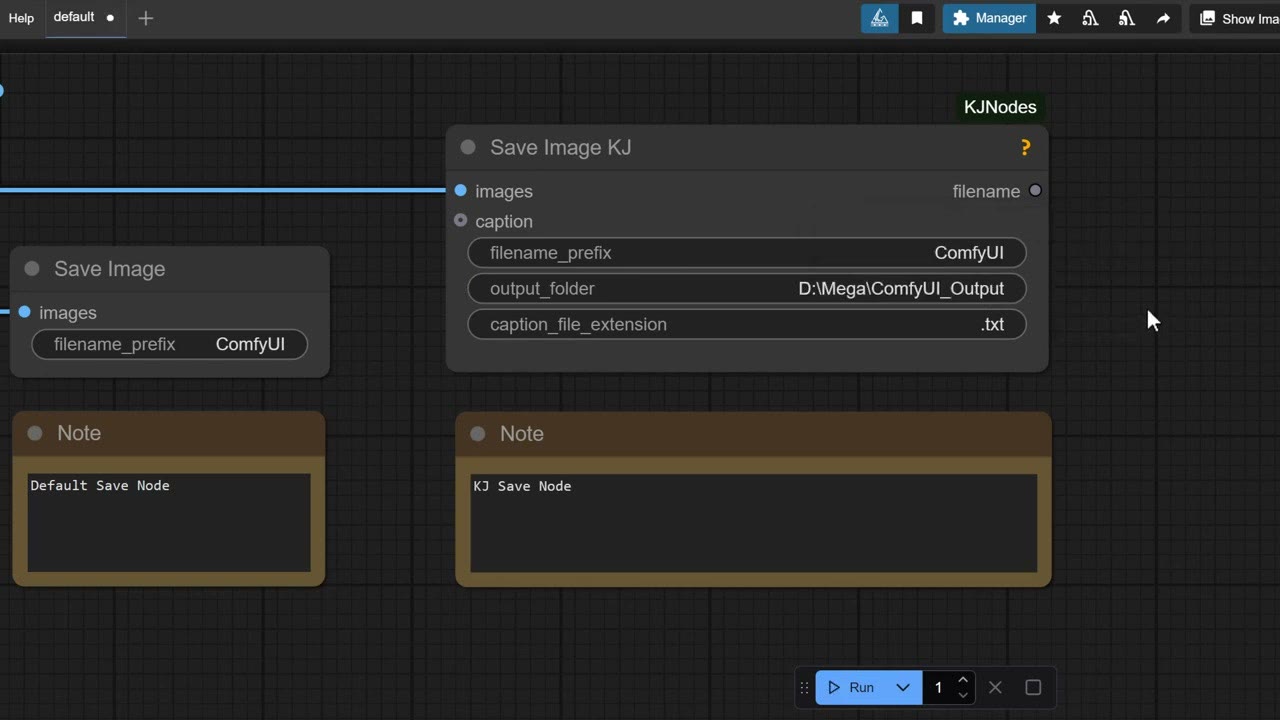A ComfyUI save image node with its output folder set to a MEGA sync folder