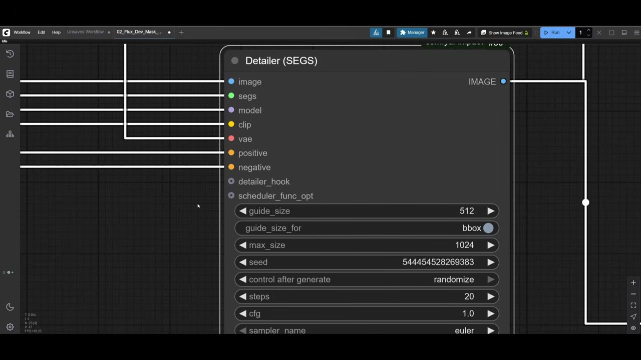 The Detailer SEGS node with guide size, steps and denoise settings