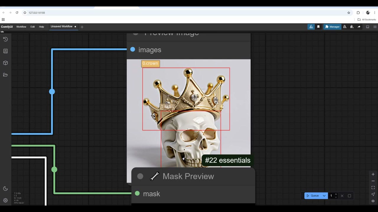 A skull wearing a crown with bounding boxes drawn by Florence 2