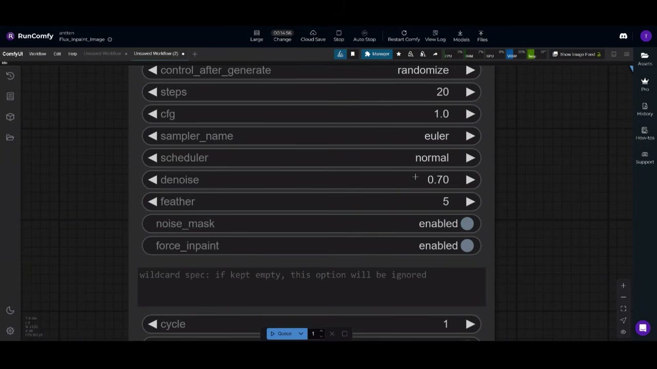 Detailer settings: steps 20, cfg 1.0, sampler euler, scheduler normal, denoise 0.70, feather 5, noise_mask and force_inpaint enabled