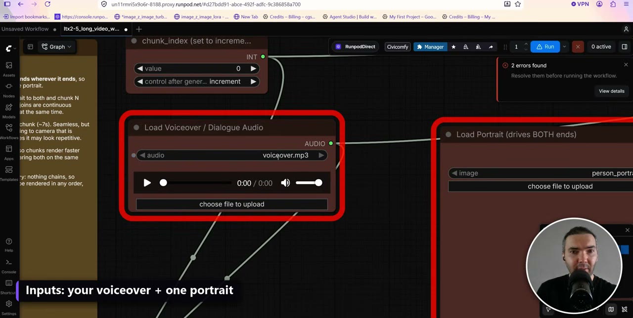 The Load Voiceover and Load Portrait nodes, outlined in red