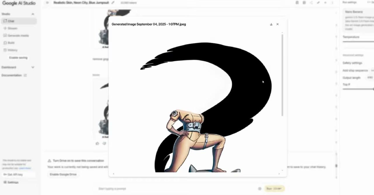 A cartoon character with her head removed after a prompt asking to remove her goggles