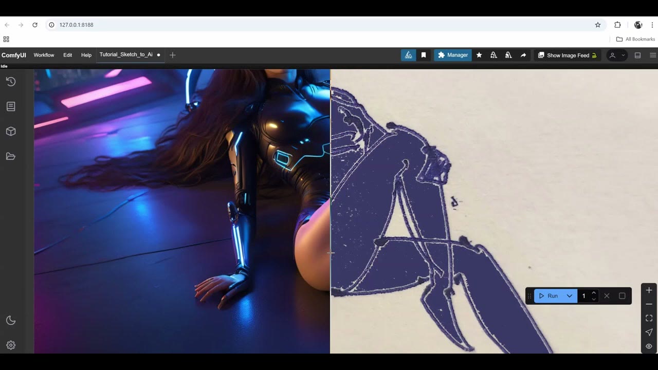 An image comparer splitting the generated image and the original pen sketch