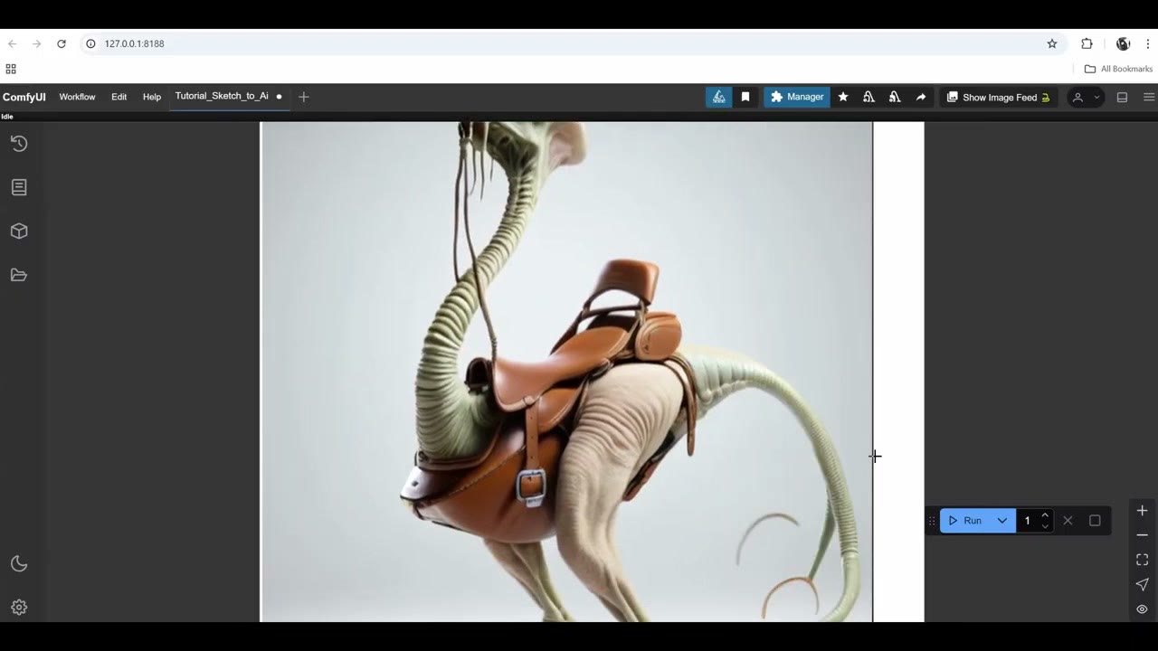 A long-necked riding creature with a saddle, generated from an old sketch
