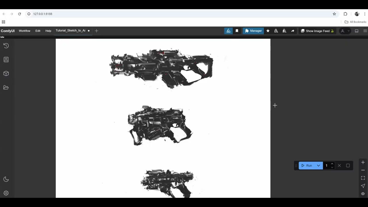 A set of three sci-fi guns generated from a Photoshop sketch