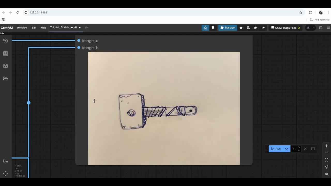 A pen sketch of a large war hammer, a wide non-square image