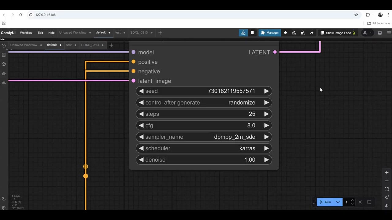 The KSampler node with seed, 25 steps, CFG and the dpmpp sampler settings