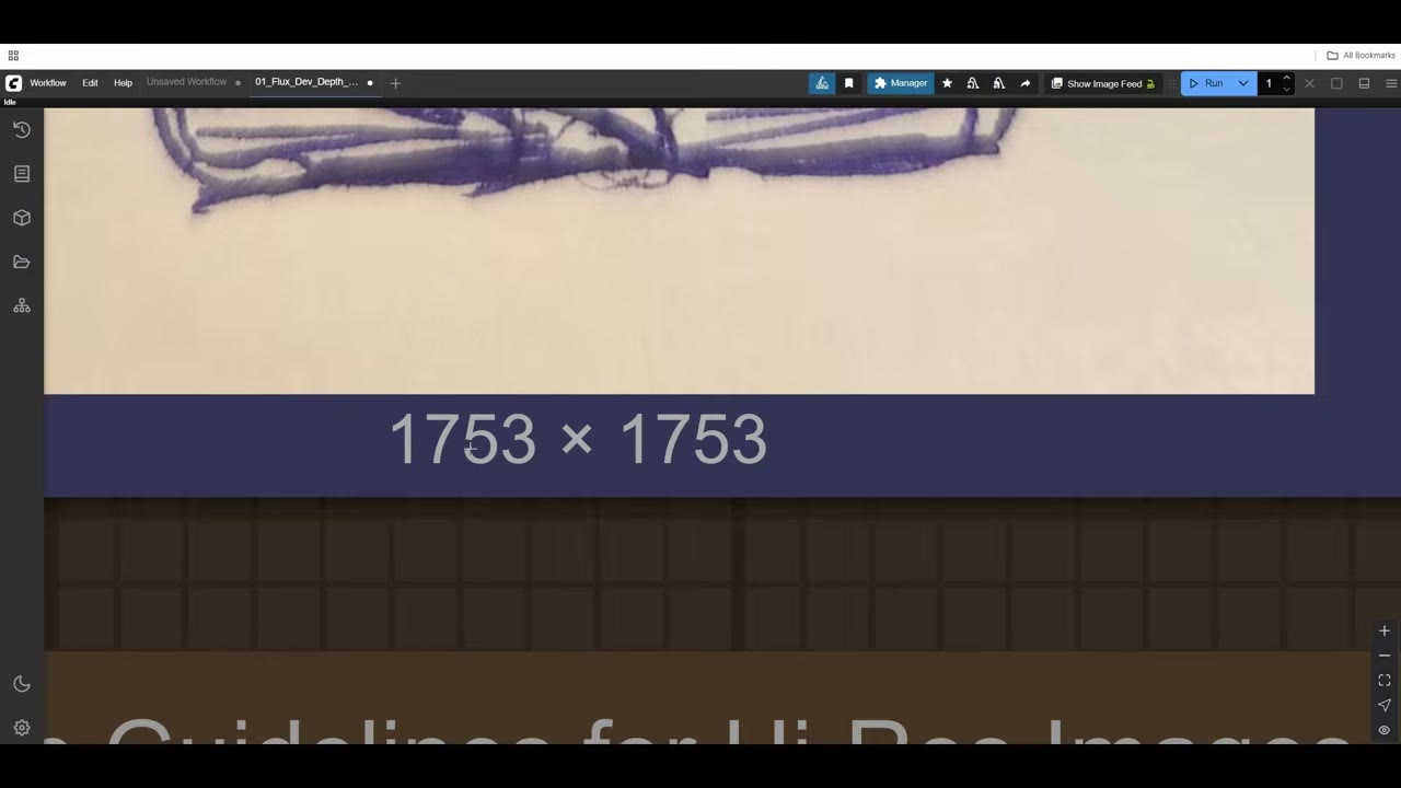 A sketch preview showing an odd resolution of 1753 by 1753 pixels