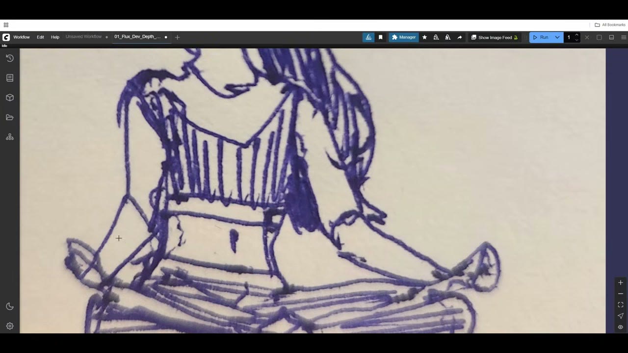 A quick pen sketch of a seated woman on paper