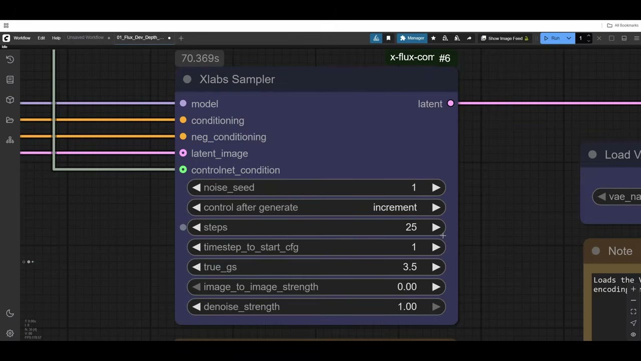 The XLabs Sampler node with the seed set to increment