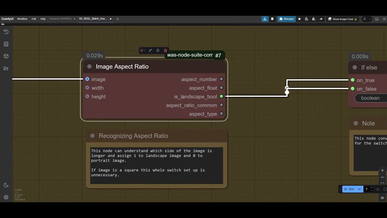 The Image Aspect Ratio node and its explanatory note in the workflow