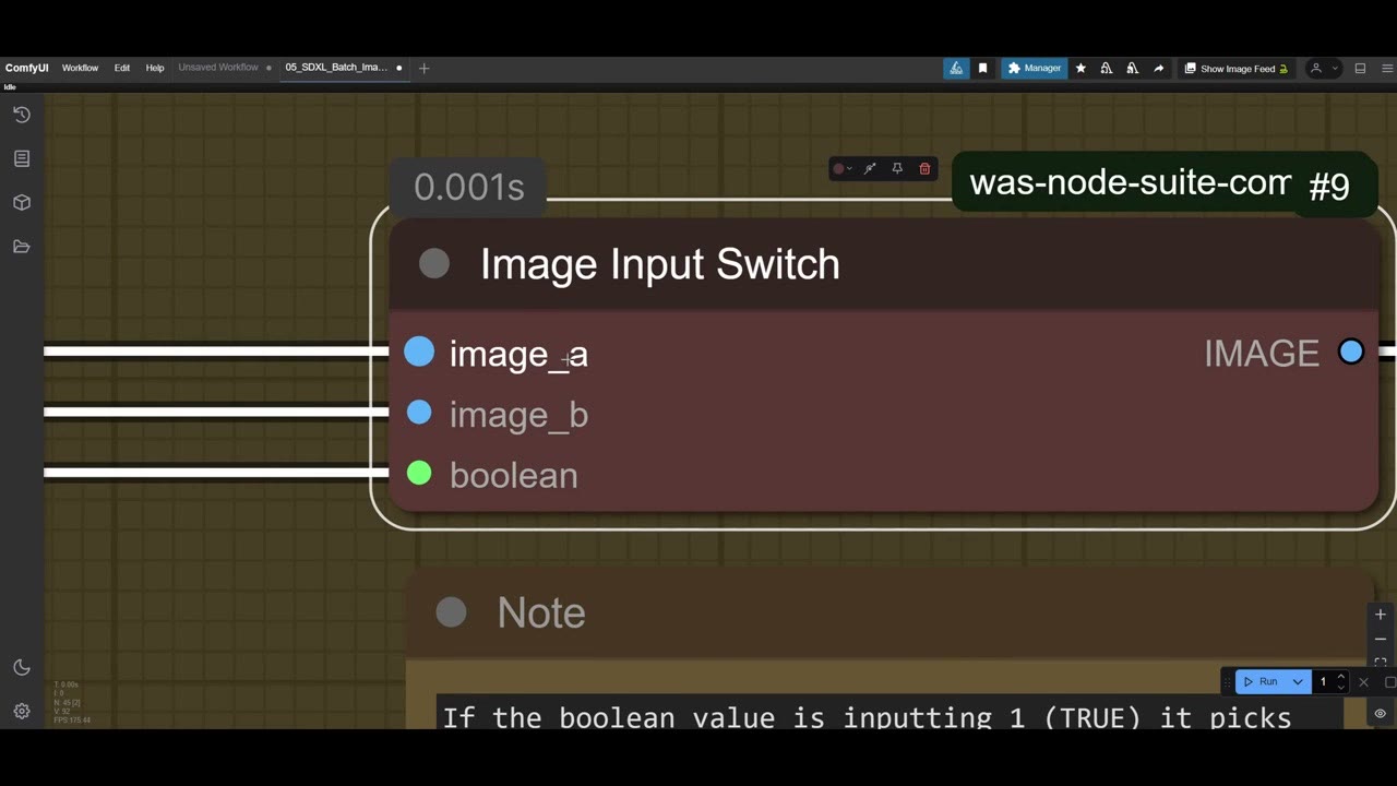 The Image Input Switch node with image_a, image_b and boolean inputs