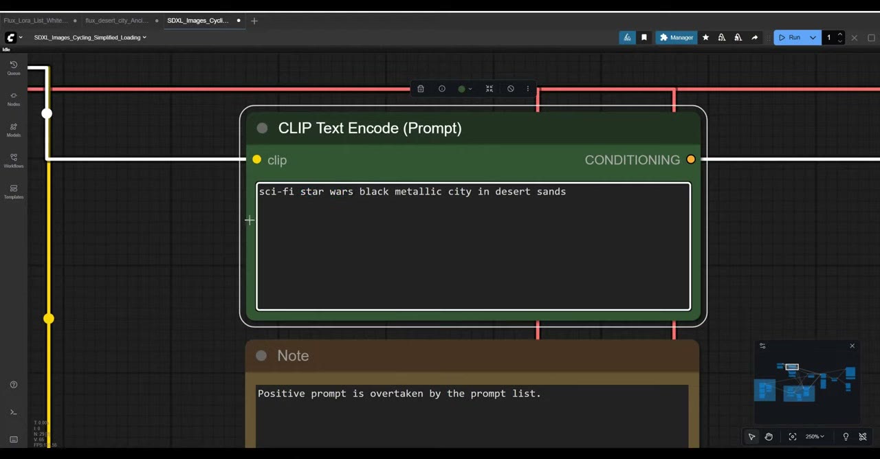 The positive prompt node with a short sci-fi prompt