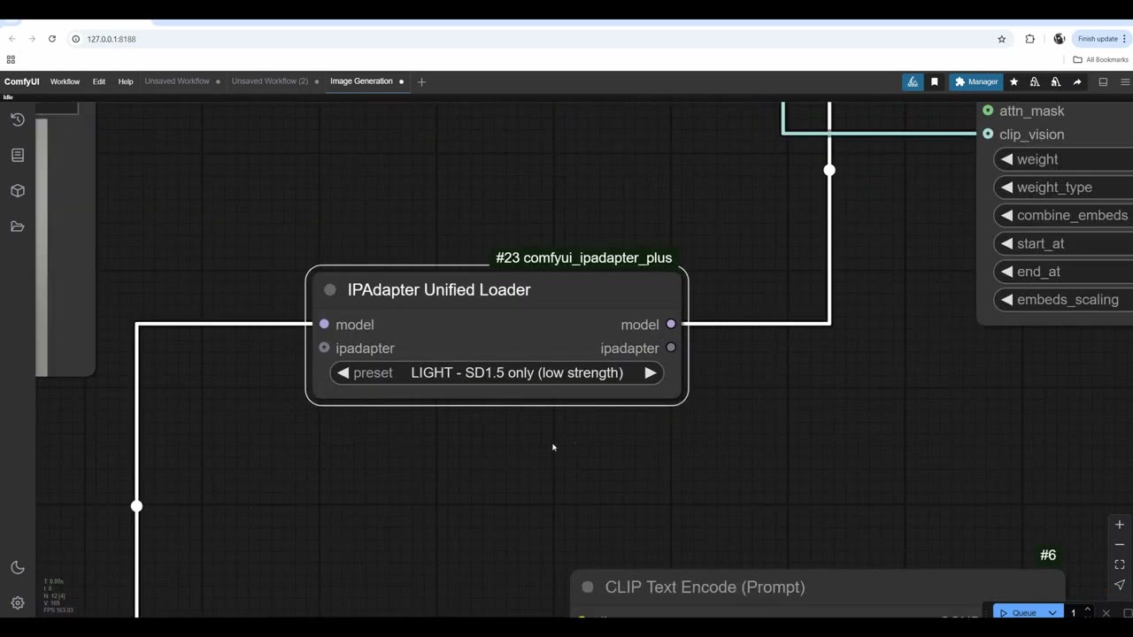 The IPAdapter Unified Loader node with the preset LIGHT - SD1.5 only (low strength)