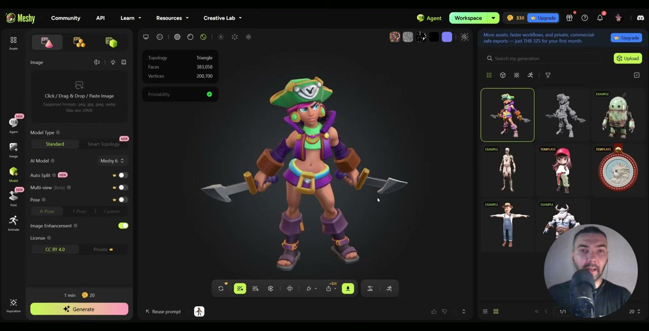 The same pirate character in Meshy after texturing, in full colour