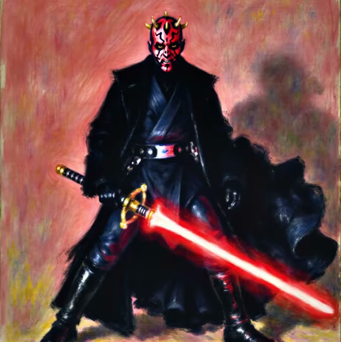 Darth Maul with a red lightsaber, Renoir style