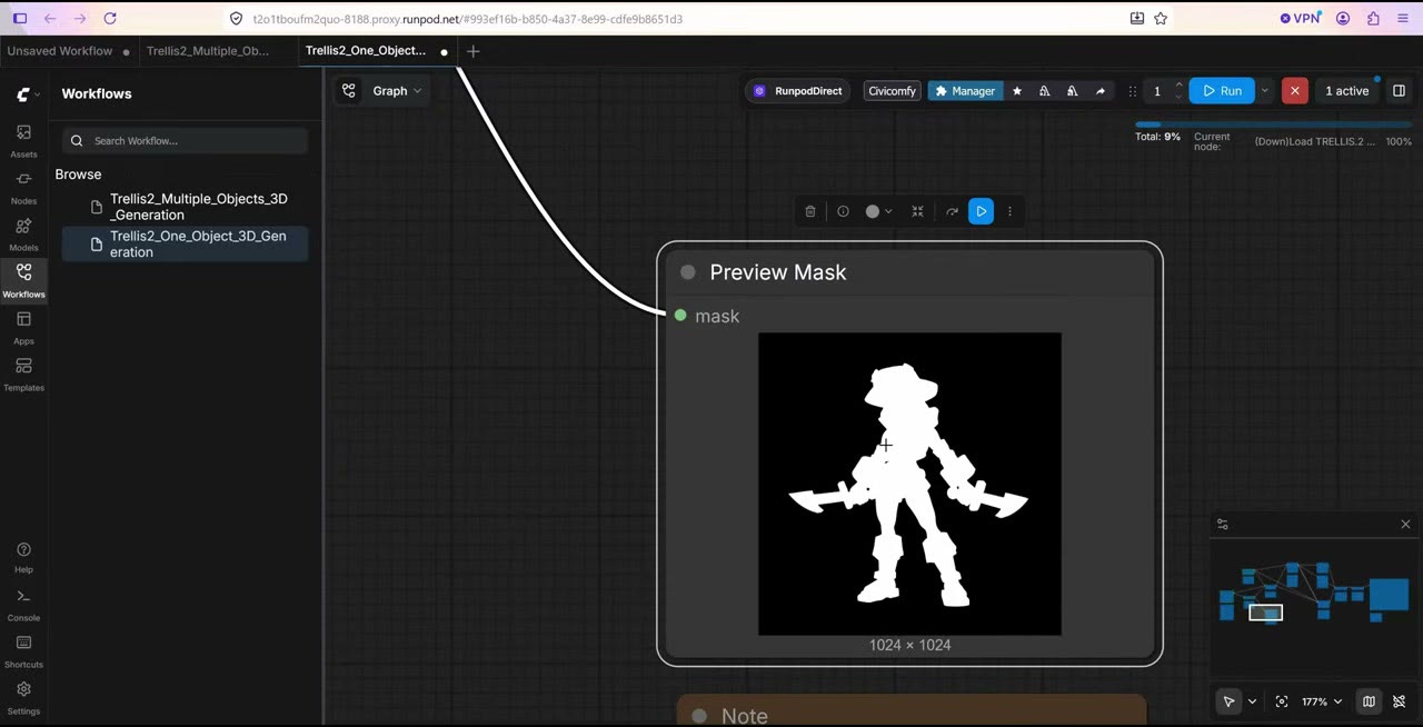 The Preview Mask node showing a white silhouette of the pirate character on black