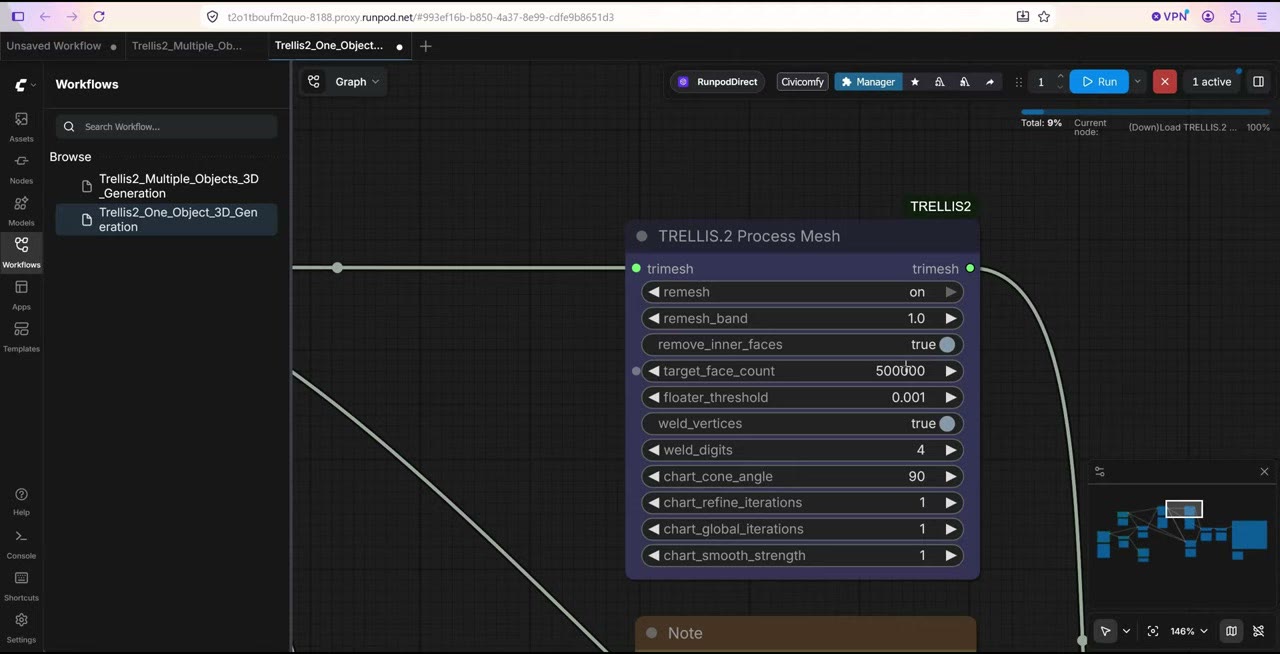 The TRELLIS.2 Process Mesh node with target_face_count set to 500000